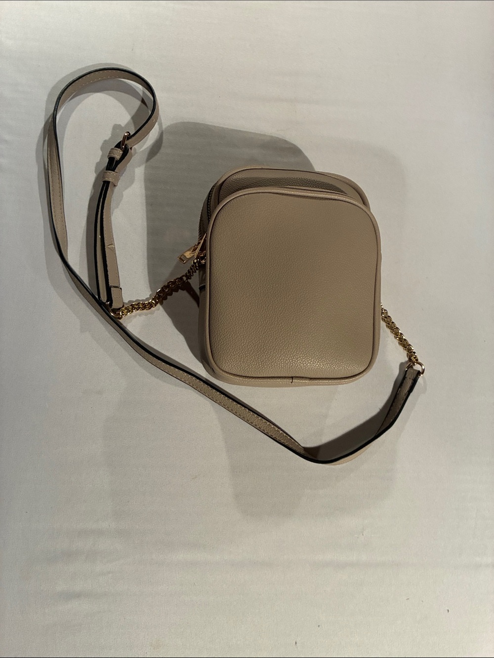 Neutral Beige Crossbody Bag with Gold Chain Strap